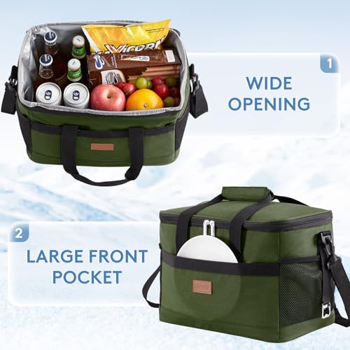 Lifewit Cooler Bag 30/50/60 Cans Collapsible and Insulated Large Lunch Bag Leakproof Soft Cooler Portable Tote for Camping/BBQ/Family Outdoor Activities - color: Green, size: 30-Can(20L)