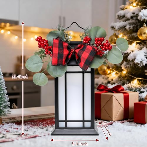 Bdor 13-Inch IP65 Waterproof Battery-Powered Christmas Lantern with Led Flameless Candle and 6-Hour Timer - Decorative Lantern for Patio & Garden(2 Pack) - color: Christmas Black