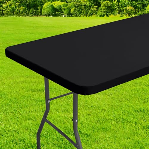 homing Rectangle Table Cloth Cover, Waterproof Polyester Elastic Fitted Tablecloth, Fits for 4 Foot Folding Tables, Washable Table Protector for Picnic, Camping, Outdoor (Black, 24" x 48") - color: Black, size: 48" x 24" (Rectangular)