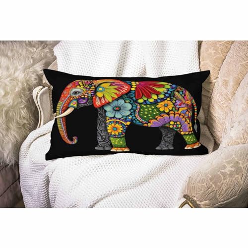 Smooffly Mandala Floral Elephant Waist Lumbar Cotton Linen Throw Pillow case Cushion Cover for Sofa Home Decorative Oblong 12x20 Inches - color: Swn15