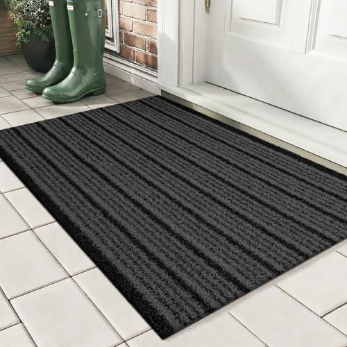 Outdoor Front Door Mat 20" x 32", Dirt Trapping Outside Entrance Rug, Non Slip Shoe Scraper, Heavy Duty Commercial Rug for Patio, Garage, Traffic Area, Office, Roll Packing - color: Grey, size: 20" x 32"