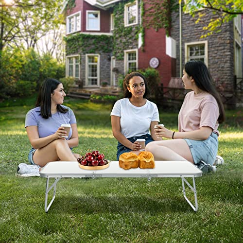 Moosinily Small Camping Table 35.2 inch Folding Picnic Table Foldable Low Camp Table Portable Short Aluminum Outdoor Floor Short Beach BBQ White 35.2×15.7 inch - color: White, size: 35.2×15.7 Inch