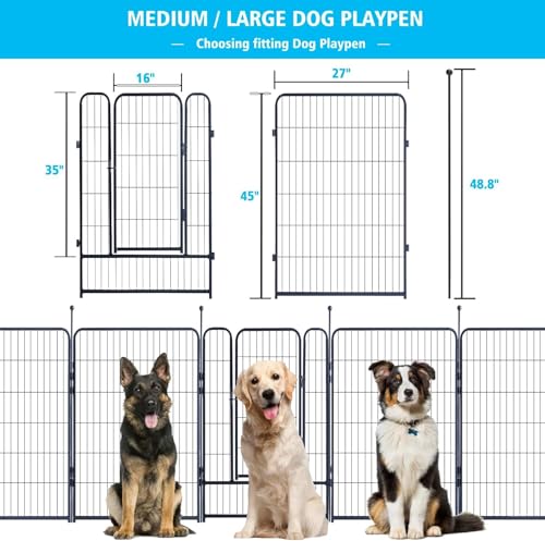 Dog Playpen,Portable Outdoor Dog Fence, Dog Playpen for Large/Medium/Small Dogs, Dog Fences for The Yard,with Doors Foldable Metal (16 Panels, 45 inch)