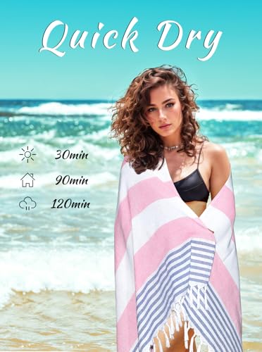cabanana Turkish Beach Towel Oversized - 40"x70" Quick Dry Sand Free Thin Beach Towels for Adults,Extra Large Cotton Lightweigh Travel Towel for Beach Accessories (Pink Blue) - color: Z Pink Blue