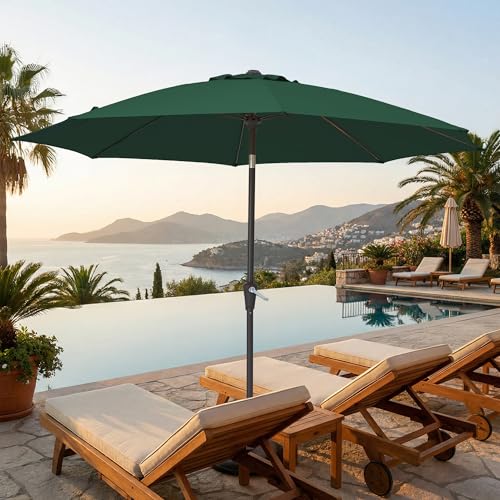 JEAREY 9FT Outdoor Patio Umbrella,Market Table Umbrella with 8 Fiberglass Ribs, Pool Umbrella with Tilt and Crank, UV Protection Lightweight & Wind-Resistant for Lawn, Garden, Deck and Backyard, Dark Green - color: Dark Green