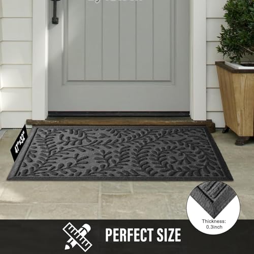 HIYARD Front Door Mat, Absorbent Dirt Trapping Welcome Door Mat Indoor Outdoor, Non Slip Entry Mat, Indoor Outdoor Door Mats, Fade Resistant, Low Profile Doormat for Entryway, 47×32, Grey - color: Grey, size: 2'8" x 3'11" (Rectangular)