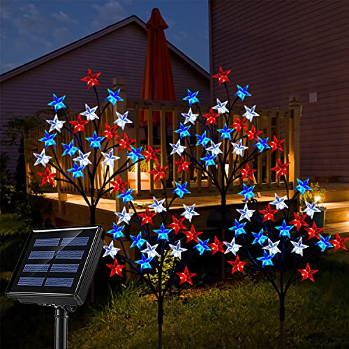 Solar 4th of July Decorations Outdoor Lights, 4-in-1 8 Modes Red White and Blue Star Stake Lights, Waterproof Solar Patriotic Decorations Outdoor for Fouth of July Memorial Day Yard Pathway Grave - size: 4 Packs-8 Modes