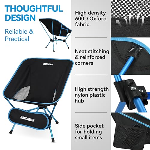 MARCHWAY Lightweight Folding Camping Chair with Spring Lock, Stable Compact Portable for Outdoor Camp, Travel, Beach, Picnic, Festival, Hiking, Backpacking (Lowback Blue) - color: Lowback Blue