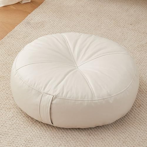 Extra Thick Floor Cushion Booster Cushion,6" Thick Faux Leather Seat Pad Portable Meditation Cushion,Square/Round Bean Bag Cushion for Living Room Bedroom (Round-Beige,16x16x6inch) - color: Round-beige, size: 16x16x6inch
