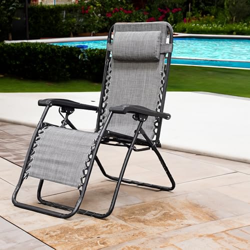 Caravan Sports Zero Gravity Outdoor Portable Folding Camping Lawn Deck Patio Pool Recliner Lounge Chair for Adults, Adjustable Headrest, Gray - color: Grey