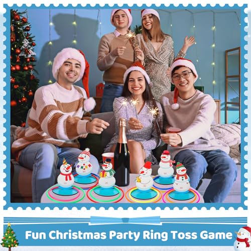 Jenaai 32 Pcs Christmas Wooden Nutcrackers Ring Toss Game, Christmas Ring Toss Game Set for Family Indoor Outdoor Play Xmas Party Supplies Decoration - style: Snowman