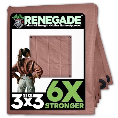RENEGADE Industrial Tarp 3x3 ft Brown – 6X Stronger, Waterproof, UV-Resistant, PFAS-Free – Heavy Duty Tarpaulin Cover for Camping, Construction, Gardening, Car & Equipment Protection - color: Brown, size: 3x3