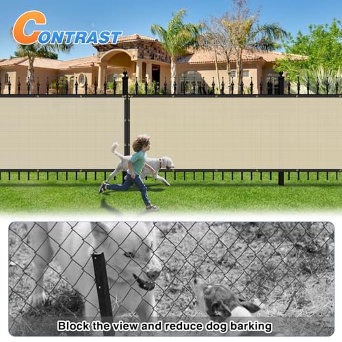 TANG 4' x 25' Privacy Fence Screen Beige Shade Cloth with Grommets, Chain Link Fence Panels Outdoor Mesh Fabric Fencing, Balcony Windscreen Cover,Temporary Garden Fencing for Yard Deck Pool - color: Beige, size: 0 4' x 25'