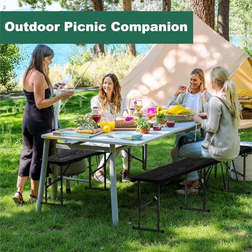 6ft Folding Bench 2 Pack, Plastic Folding Bench for Picnic Camping Dining Party Garden, 6 feet Foldable Benches for Soccer Multipurpose Entertaining Activities, Smooth HDPE Tabletop, Black - color: Black, size: 2 Folding Bench