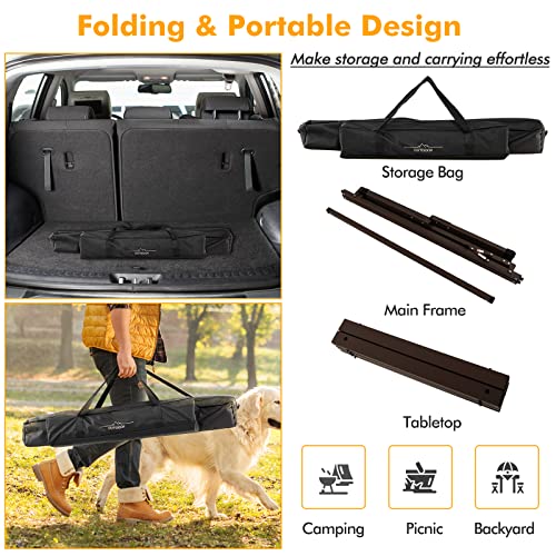 HAPPYGRILL Roll-up Folding Picnic Table Portable Aluminum Camping Table with Safety Latch, Solid Aluminum Frame, Storage Bag Included, Outdoor Lightweight Table for Camping
