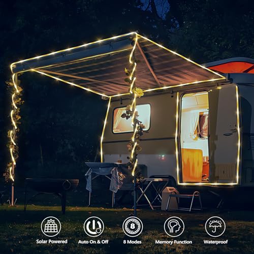 Solar Rope Lights, 66ft 200LED Solar String Lights, 8 Modes Waterproof Solar Powered Outdoor Light, Flexible Clear Tube Light for Garden, Backyard, Patio, Deck, Porch, Pool, Tree Decor - Warm White - color: Warm White, size: 66ft
