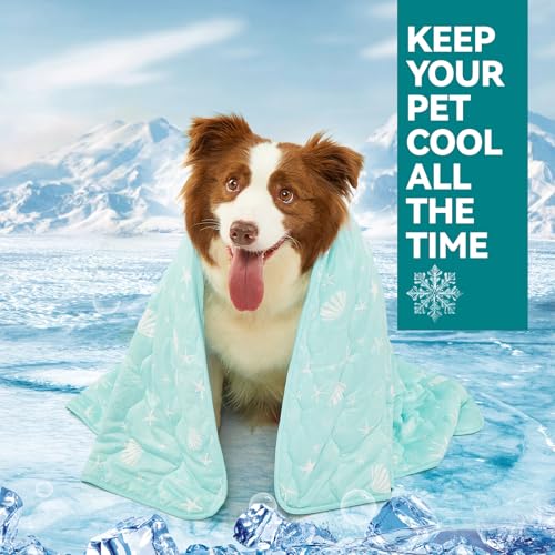 SUPRIY Pet Cooling Blanket for Summer - Ice Cold Qmax0.4 Tech Dual-Use for Humans & Pets, Portable Reversible Mat Machine Washable for Dogs Cats Indoor Outdoor Travel (44 * 58, Blue Ocean)