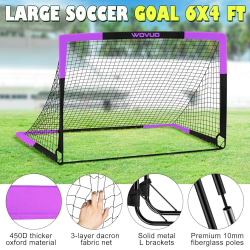 Kids Soccer Goals for Backyard Set of 2, 6x4 ft Portable Toddler Soccer Goal Training Equipment with Soccer Target, Ball, Cones, Soccer Net for Kids Age 3-5 6-8 8-12 10-12-14 Outdoor Sports Games Gift - color: Black Purple