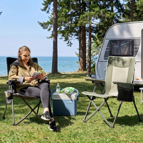 EVER ADVANCED Reclining Camping Chairs for Adult Lightweight, Folding Recliner Chair with Adjustable Back, 4-Level Lounge Chairs, Portable Lawn Chairs for Patio Balcony, Supports 350lbs Green - color: Green, style: Classic