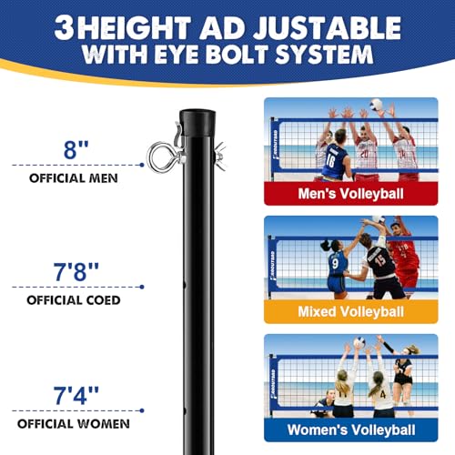 Heavy Duty Volleyball Net for Backyard, Professional Portable Outdoor Volleyball Net Set with Adjustable Aluminum Poles, Winch System, Anti-Sag Design, Carrying Bag for Beach and Grass - color: blue