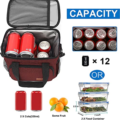 Femuar Lunch Bags for Women/Men, Insulated Lunch Bag for Work Office Picnic - Lunch Cooler Bag Leakproof Lunch Box with Adjustable Shoulder Strap - Red - color: 5-Red, size: Medium Size