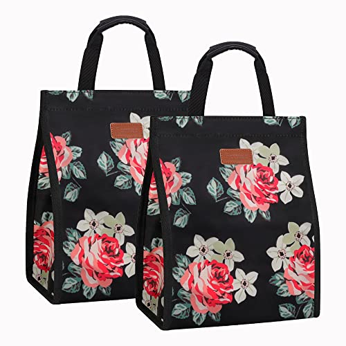 Lunch Bags for Women Insulated Reusable Lunch Tote with Internal Pocket, Lunch Tote bag for Work (Flower) - color: Flower, size: 2 pack