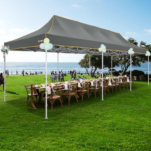 HOTEEL 10x30 Heavy Duty Pop Up Canopy Tent for Parties Event Wedding Commercial Instant Canopy with Wheeled Bag, Party Tent Waterproof UV 50+&Windproof, Upgraded Thick Hexagonal Legs, Gray - color: Gray, size: 10x30FT (No Walls)