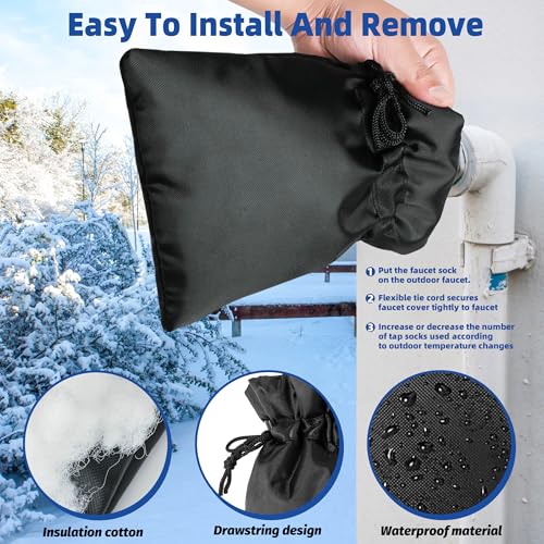 Outdoor Faucet Covers for Winter Freeze Protection 4 Pack Reusable Garden Faucet Cover Socks for Various Faucet Water Spigot Pipe Hose Bib,Waterproof Insulated Anti-Freeze Covers-Drawstring - style: Drawstring