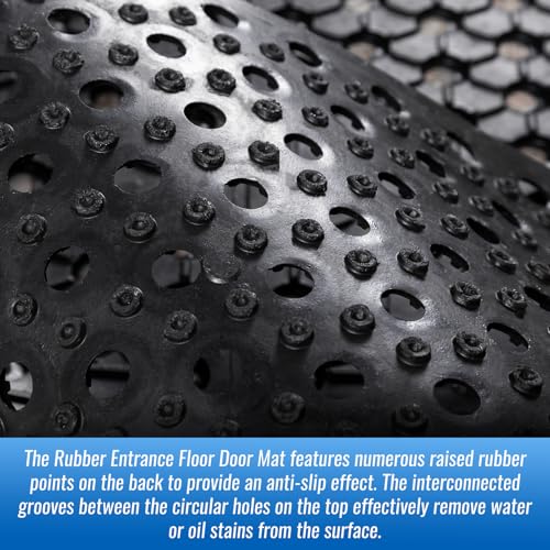82.6 x 35.4 Inch Non-Slip Commercial Anti-Fatigue Drainage Rubber Mat Roll, Heavy Duty Rubber Floor Mat with Holes for Restaurants, Bars, and Wet Areas, Black