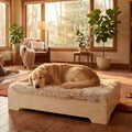 Elevated Wooden Dog Bed with Supportive Cushion & Washable Cover, Sturdy Noise-Free Frame, Modern Furniture-Style Design for Indoor Living Spaces, L Size for Medium to Large Dogs, Natural Wood Finish - size: L_weight Up to 80 Lbs