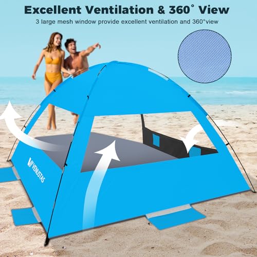 Venustas Beach Tent Sun Shelter for 3/4/6/8 Person, UPF 50+ UV Protection Beach Canopy, Lightweight and Easy Setup Cabana, Portable Shade Tent - color: Dark Shelter-Sky Blue, size: 8 Person