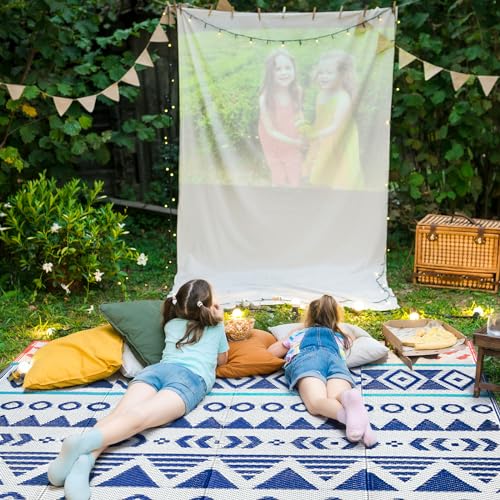 Outdoor Rugs Patio Camping Waterproof - 4x6 Plastic Straw Patio Rug Portable for Campers, Outside RVs Mat, Outdoor Area Carpet for Patios Clearance, Backyard Porch, Balcony, Picnic - color: Blue Red, size: 4' x 6' (Rectangular)