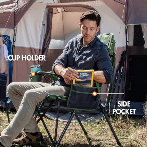 Portal Camping Chair with Lumbar Support for Adults Folding Portable High Back Oversized, 400LBS - color: Green