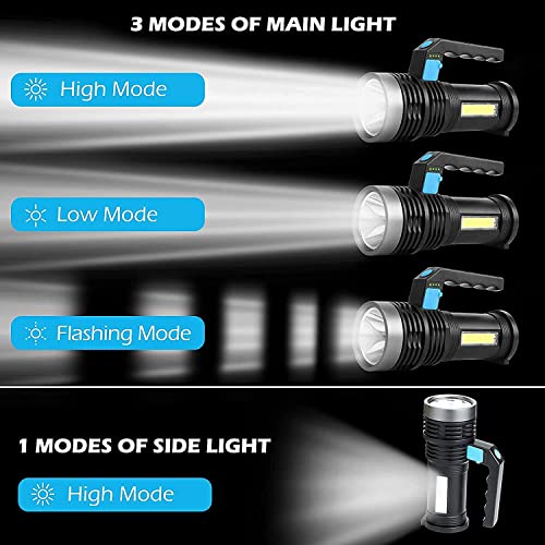 Wrrozz LED Flashlight High Lumens USB Rechargeable Flashlight for Camping, Hiking, Walking, Powerful Emergency Flashlight with 4 Modes for Outdoor Use, Rechargeable Spotlight with Sidelight Lantern - size: A