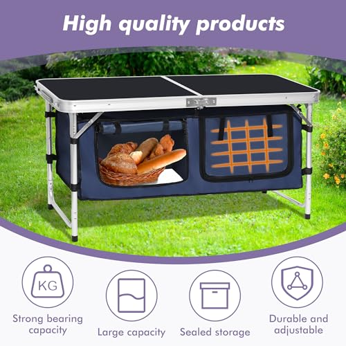 Camp Field Camping Folding Aluminum Table with Adjustable Legs for Outdoor Travel Beach, Backyards, BBQ, Party and Picnic Foldable Table - color: Blackbig