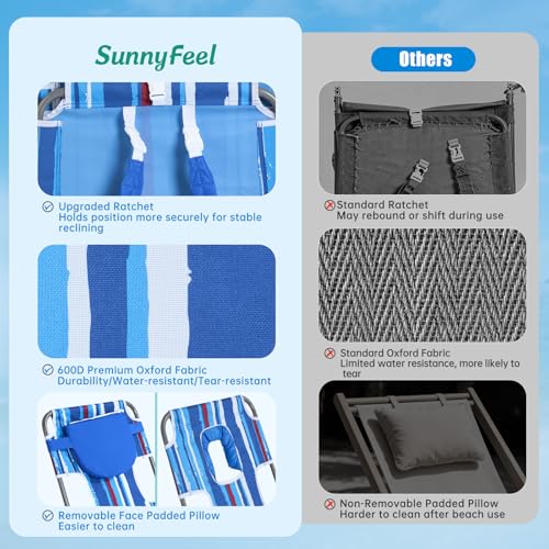 SUNNYFEEL Beach Lounge Chair, Backpack Reclining Beach Chairs Lay Flat, Sun Face Down Tanning Chair, Folding Camping Chairs Portable Camp Cot with Backpack Straps for Outdoor/Picnic/Lawn - color: Blue Stripe, size: Standard -1pcs