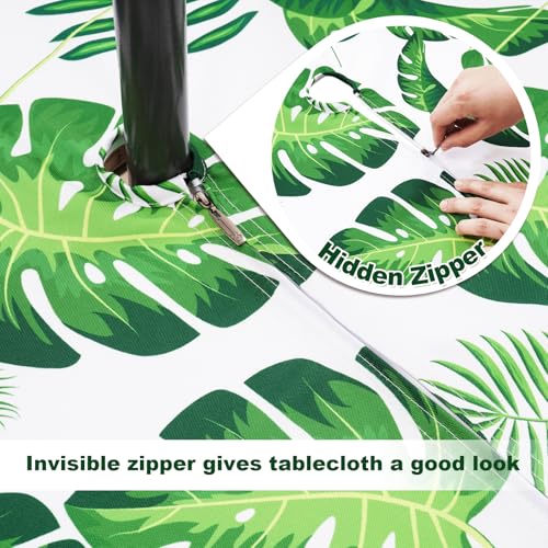 SquarePie Round Outdoor Tablecloth with Umbrella Hole - 70 Inch Water Resistant & Spillproof Table Cloth,Zipped Patio Picnic Table Cover for Camping/Picnic/BBQs/Backyard,Palm Leaf - color: Palm Leaf, size: 70" (Round)