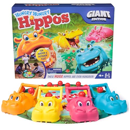 Spin Master Games, Hungry Hungry Hippos Giant Edition, Family Game for Indoor & Outdoor Play with Oversized Board, Preschool Activity, Screenless Activity for Kids, 2-4 Players, Ages 4 & Up - style: Hungry Hungry Hippos