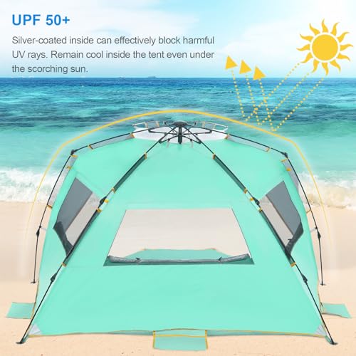 Wolfwise Instant Beach Tent Sun Shelter with Zippered Extendable Porch for Privacy, Portable Beach Tents with Carrying Bag, Easy Setup Pop up Beach Shade for 6-7 Person, 110 x57x57 in, Mint Green - color: Mint Green, size: 6-7 Person