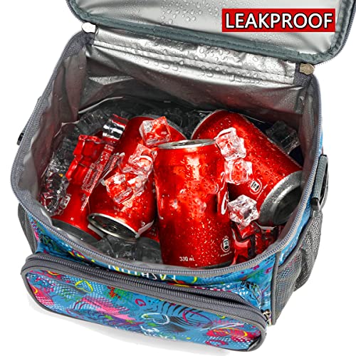 FlowFly Insulated Reusable Lunch Bag Adult Large Lunch Box for Women and Men with Adjustable Shoulder Strap,Front Zipper Pocket and Dual Large Mesh Side Pockets,Heart - color: Assorted/Multicolor