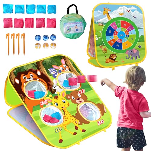 Animal Bean Bag Toss Game Kids Outdoor Toys, Family Party Games for Kids, Double-Sided Foldable Cornhole Board, Outside Lawn Party Toy, Birthday Gift for Boys Girls Toddler Age 3 4 5 6 7 8