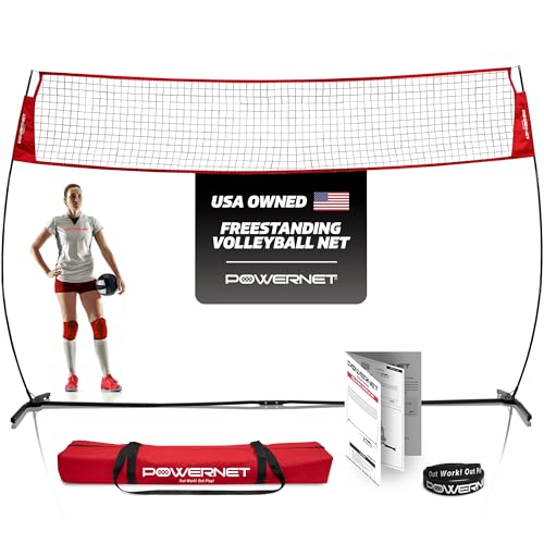 PowerNet Portable Volleyball Net for Backyard Training, Indoor Outdoor Volleyball Practice Equipment, Great for Hitting Serving Drills Small Scrimmage or 1 On 1 Game - size: 20-Foot