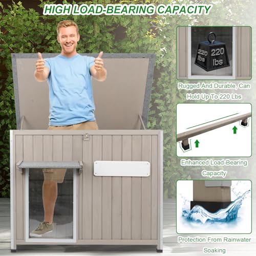 Gowoodhut Dog House Outdoor Weatherproof & Wooden Dog Kennel with Chew-Proof Iron Frame，Removable Floor, Adjustable Vent Window, Easy Assembly for Medium Dogs (43.3" L x 29.5" W x 33.5" H) - size: 43" L X 30" W X 33" H