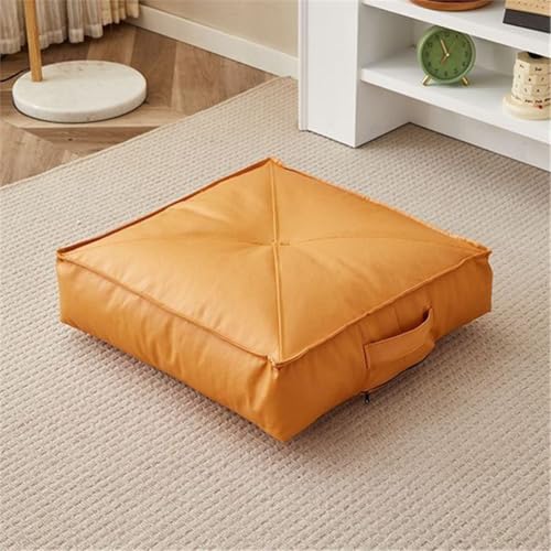 4" Thick Faux Leather Floor Seat Pad Yoga Meditation Cushion,Waterproof Square Floor Cushion Seating for All Ages,Portable Floor Cushion Booster Cushion (Orange,20x20x4inch) - color: Orange