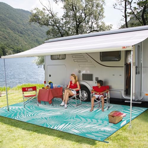 HiiARug Outdoor Rug 5x7 ft, Reversible Waterproof Plastic Straw Patio Rugs, RV Mat for Outside Quick Dry Carpet for Deck Porch Poolside Beach Camper Backyard - color: Teal Blue, size: 5' x 7' (Rectangular)