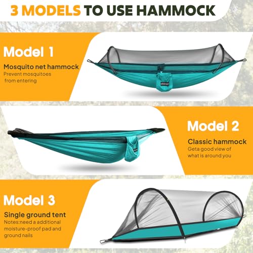 Chihee Ultra-Light Travel Camping Hammock Pop-up Net Hammock 660lbs Load Capacity,Breathable,Quick-Drying Parachute Nylon 2 Premium Carabiners,2 Tree Slings Included for Outdoor Backpacking Hiking - color: Blue/Dark Blue