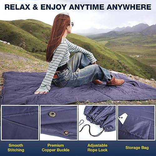 DUKUSEEK Outdoor Wearable Camping Blanket with Hood, Large Packable Backpacking Hooded Stadium Blankets, Lightweight Warm Quilt for Picnic, Hiking, Football, 79"X56" - color: Navy Blue - Wearable Camping Blanket