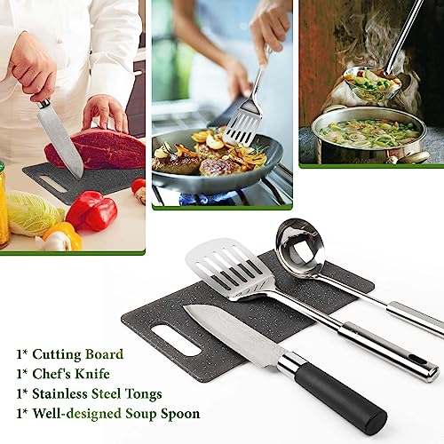 Camping Cooking Utensils Set, Stainless Steel Grill Tools, Camping BBQ Cookware Gear and Equipment for Travel Tenting RV Van Picnic Portable Kitchen Essentials Accessories - color: Green-13 PCS