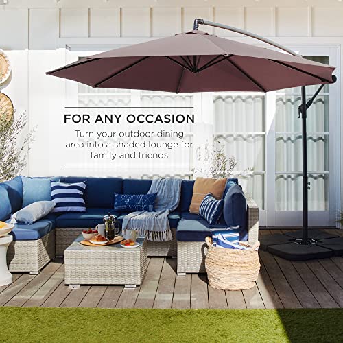 Best Choice Products 10ft Offset Hanging Market Patio Umbrella w/Easy Tilt Adjustment, Polyester Shade, 8 Ribs for Backyard, Poolside, Lawn and Garden - Deep Taupe - color: Deep Taupe, size: Offset