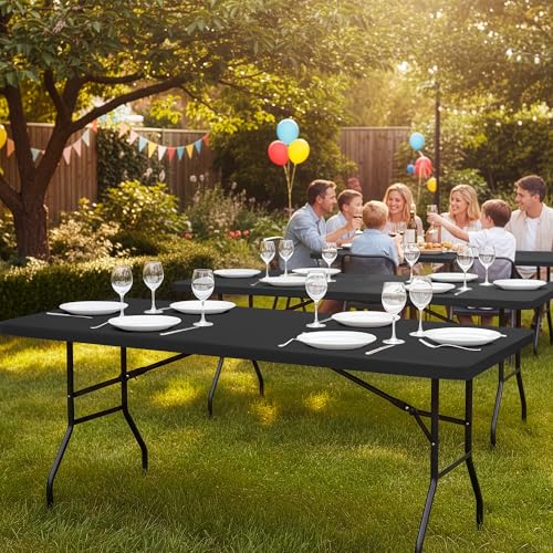 Small Fitted Tablecloths Rectangle - 2 Pack 4ft Folding Table Covers with Elastic, Reusable Dining Table Protector for Outdoor Picnic Party Camping, 24x48 Inch, Black - color: Black, size: 24x48 inch, 2 Pack